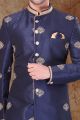 Navy Blue Jaquard Mens Indo Western (NMK-6771)