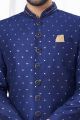 Navy Blue Jaquard Mens Indo Western (NMK-7781)