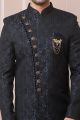 Navy Blue Jaquard Silk Indo Western (NMK-6186)