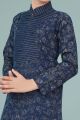 Navy Blue Printed Cotton Silk Boys Kurta (NKK-685)