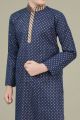 Navy Blue Printed Cotton Silk Casual Boys Kurta (NKK-696)