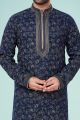 Navy Blue Printed Cotton Silk Casual Kurta (NMK-4826)