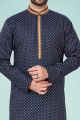 Navy Blue Printed Cotton Silk Kurta Pajama (NMK-4849)