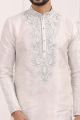 Off White Art Banarasi Silk Mens Kurta Pajama (NMK-7008)