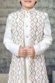 Off White Art Silk Boys Kurta Pajama with Long Jacket (NKK-803)