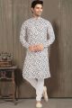 Off White Cotton Printed Kurta Pajama (NMK-5714)