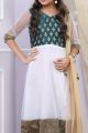 Off White, Green Net, Brocade Girls Anarkali Dress (NFG-178)