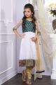 Off White, Green Net, Brocade Girls Anarkali Dress (NFG-178)