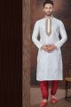 Off White Jaquard Kurta for Men (NMK-7836)