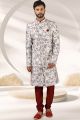 Off White, Maroon Art Banarasi Silk Indo Western (NMK-5803)