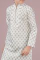 Off White Printed Cotton Silk Boys Kurta (NKK-703)