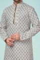 Off White Printed Cotton Silk Kurta Pajama (NMK-4828)