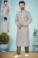 Off White Printed Cotton Silk Kurta Pajama (NMK-4828)