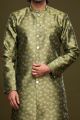 Olive Green Banarasi Jaquard Mens Indo Western (NMK-7004)