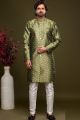 Olive Green Banarasi Jaquard Mens Indo Western (NMK-7004)