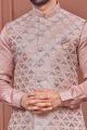 Onion Pink Art Banarasi Silk Nehru Jacket (NMK-7419)