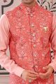 Orange Art Silk Nehru Jacket (NMK-7982)