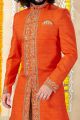 Orange Banglori Silk Sherwani (NMK-4301)