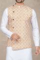 Orange,White Cotton Mens Nehru Jacket (NMK-6945)