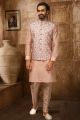 Peach Art Banarasi Silk Mens Nehru Jacket (NMK-6361)