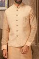 Peach Art Banarasi Silk Nehru Jacket (NMK-6310)