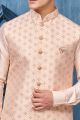 Peach Art Banarasi Silk Nehru Jacket (NMK-7380)