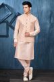 Peach Art Banarasi Silk Nehru Jacket (NMK-7380)