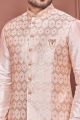 Peach Art Banarasi Silk Nehru Jacket (NMK-7401)