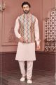 Peach Art Banarasi Silk Nehru Jacket (NMK-7435)