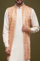 Peach Art Silk Digital Printed Jacket Kurta (NMK-7088)