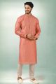 Peach Art Silk Mens Kurta Pajama (NMK-5837)