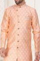 Peach Banarasi Jaquard Mens Indo Western (NMK-6896)