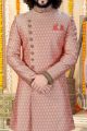 Peach Banarasi Jaquard Sherwani (NMK-4338)