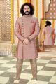 Peach Banarasi Jaquard Sherwani (NMK-4338)