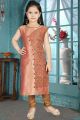 Peach Brocade,Art Silk Girls Salwar Kameez (NFG-213)