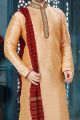 Peach Chanderi Jaquard Designer Kurta Pajama (NMK-3824)