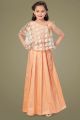 Peach, Cream Cotton Silk, Organza Girls Lehenga Choli (NFG-241)