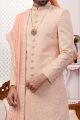 Peach Georgette Lucknowi Embroidered Sherwani (NMK-5545)