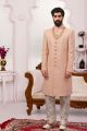 Peach Georgette Lucknowi Embroidered Sherwani (NMK-5553)