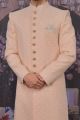 Peach Georgette Lucknowi Grooms Sherwani (NMK-4770)