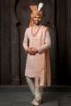 Peach Georgette Wedding Sherwani (NMK-6230)