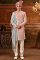 Peach, Greyish Blue Art Silk Sherwani (NMK-6403)