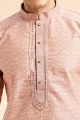 Peach Jaquard Art Silk Kurta for Men (NMK-7911)