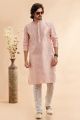 Peach Jaquard Art Silk Kurta Pajama (NMK-7903)