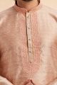 Peach Jaquard Art Silk Mens Kurta Pajama (NMK-7906)