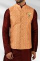 Peach Jaquard Banarasi Silk Nehru Jacket (NMK-5867)