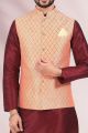 Peach Jaquard Banarasi Silk Nehru Jacket (NMK-6688)