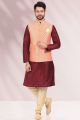 Peach Jaquard Banarasi Silk Nehru Jacket (NMK-6688)