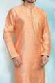 Peach Jaquard Kurta Pajama for Men (NMK-4914)