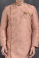 Peach Jaquard Silk Brocade Indo Western Kurta for Men (NMK-5012)